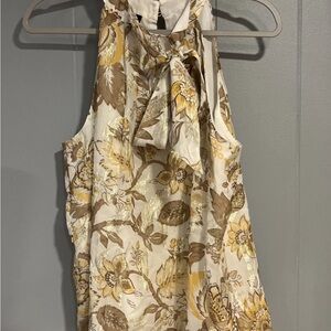 NWT Talbots MEDIUM Tie Neck Halter Top Women's Gold Brown Ivory Multi NEW